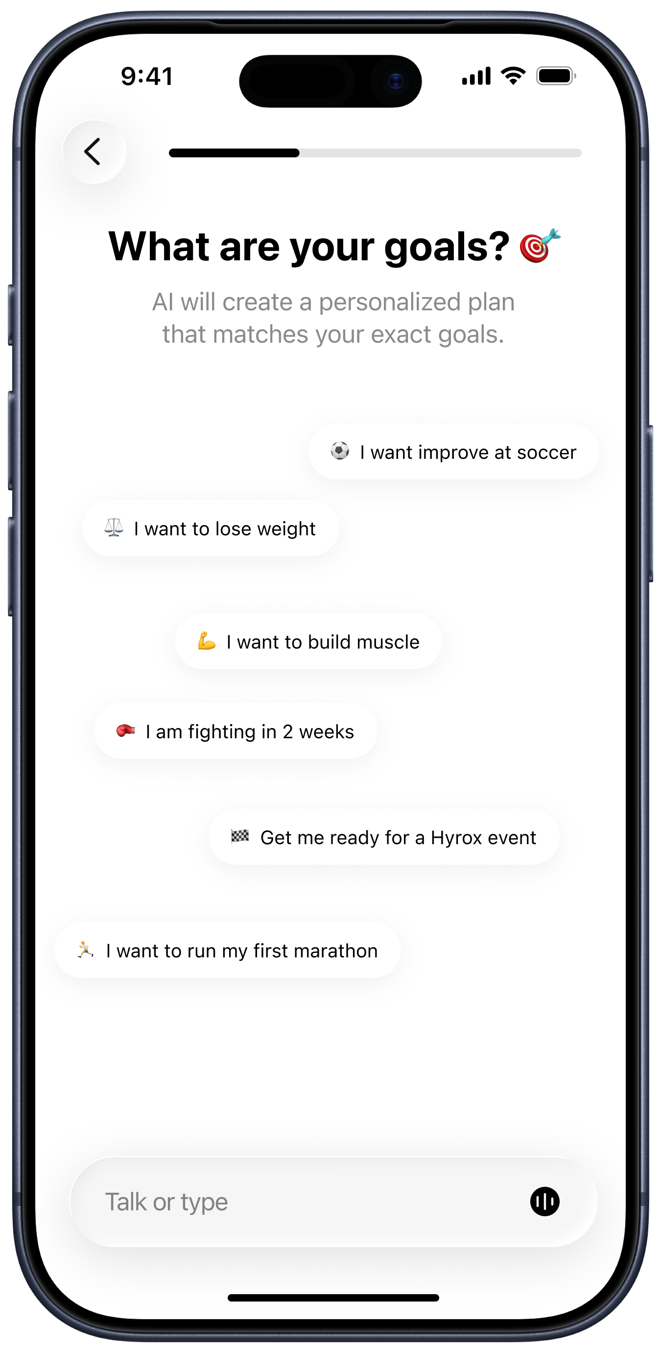 Trika goals screen on an iPhone